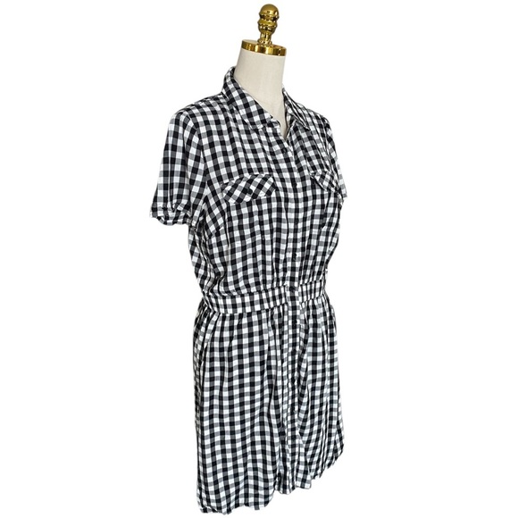 Cece Women's Black & White Gingham Short Sleeve Button Front Shirt Dress Size 12 - Picture 5 of 10